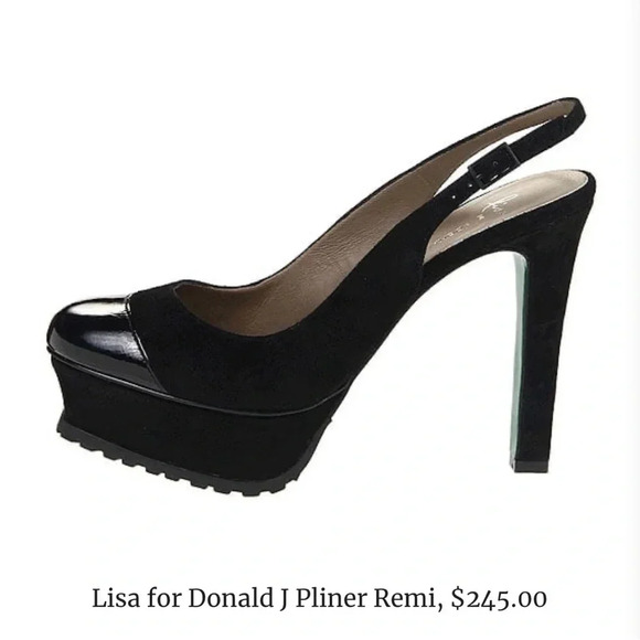 Lisa for Donald J Pliner Black Suede Patent Leather Heel 7.5 Green Bottom - Picture 2 of 15